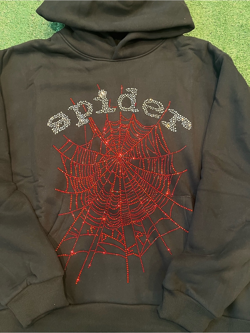 spider hoodie “red and silver rhinestones”